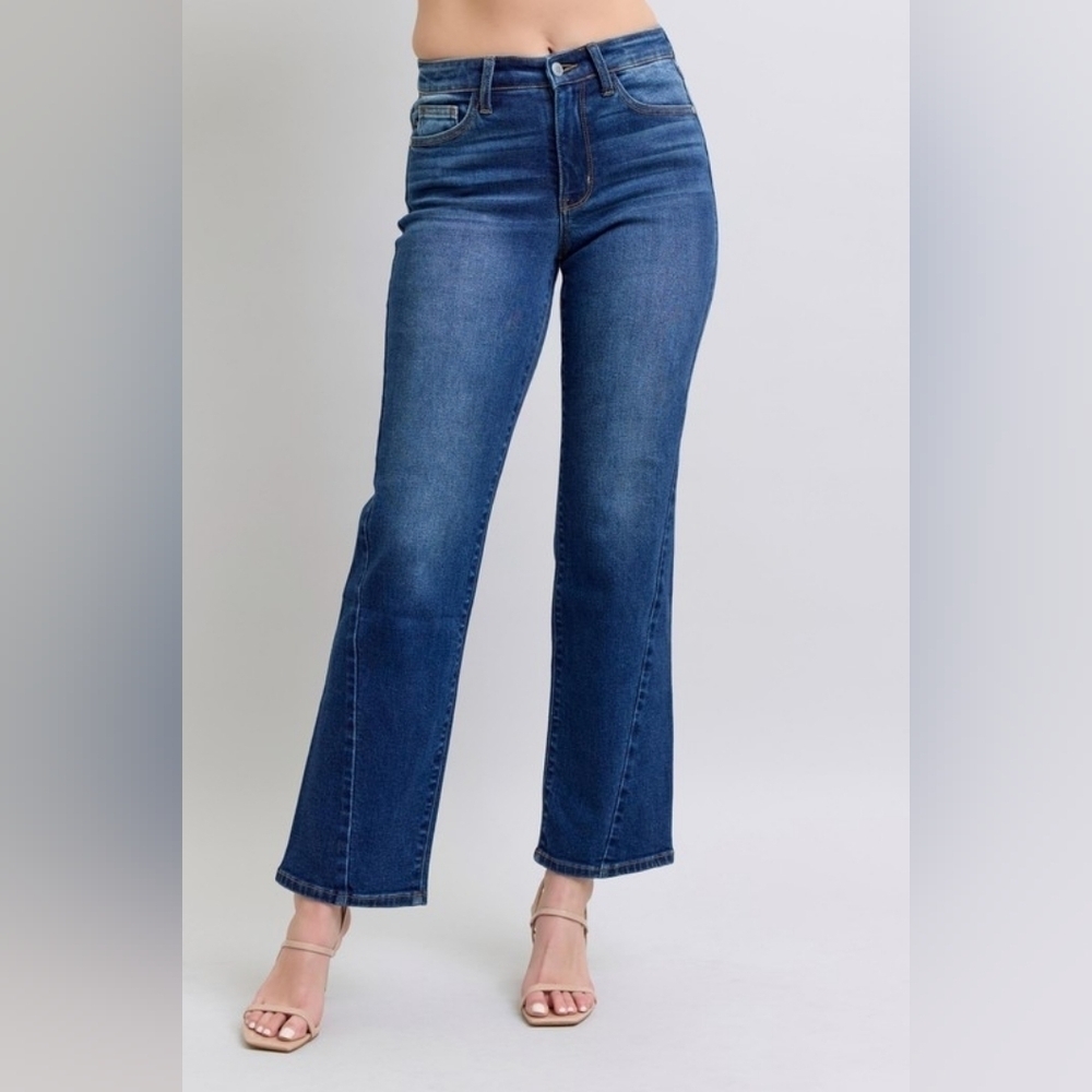 Judy Blue MR Dark Wash Straight Leg Side Seam Detail Jeans Classic 9/29 NEW - Picture 5 of 14